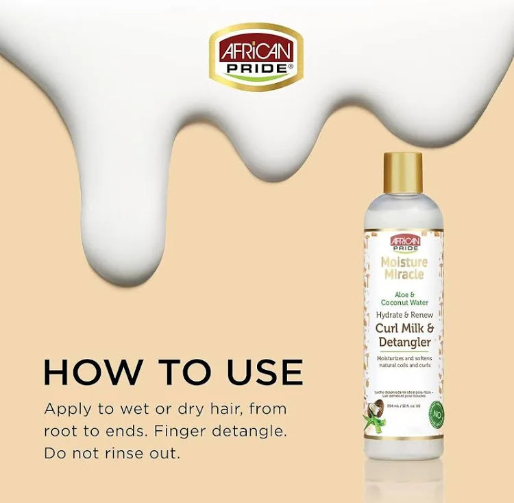 African Pride Moisture Miracle Aloe & Coconut Water Curl Milk & Detangler 354ml